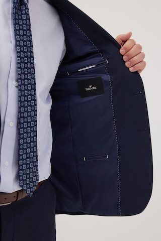 Tudors Erkek Slim Fit Mono Yaka Likralı Esnek Kumaş Lacivert Takım Elbise-41302