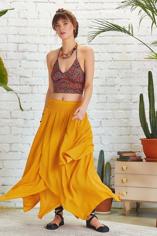 Bohem Tarz Katlı Salaş Beli Lastikli Uzun Etek