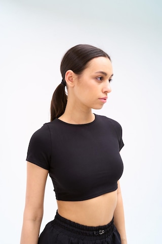 Normal People Hera - Crop Top Üst / Şeftali Dokulu Peach Skin Kumaş Siyah