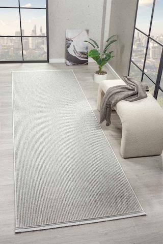 Mariesse Home Naturel Bukleli Yumuşak Dokulu Beyaz Gri Iskandinav Koridor Kesme Yolluk Dokuma Halı Gri-krem