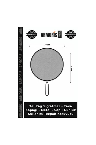 Tel Yağ Sıçratmaz - Tava Kapağı - Metal - Saplı Günlük Kullanım Tezgah Koruyucu Çok Renkli
