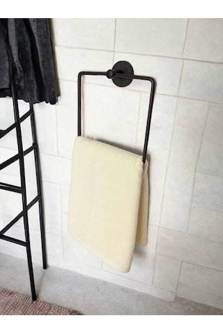 Yapışkanlı Banyo Aksesuar Seti Siyah Kare Havluluk K.tuvalet Kağıtlığı Bornozluk Siyah