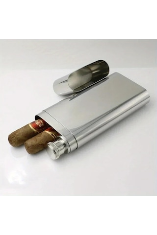 Elmpaly Brushed 2si1 Puro Kılıfı Ve Seyyar İçki Matarası Taşınabilir Cigar Humidor