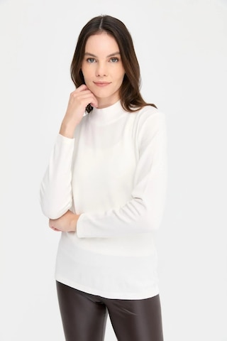 Desen Triko Kadın Likralı Uzun Kol Basic Yarım Balıkçı Bluz 0240016 Ekru Ekru