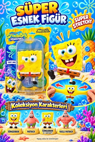 Süper Esnek Süngerbob Figür Oyuncak Stretch 3+ Yaş