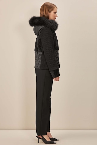 Kapüşonlu Siyah Dokuma Mont Siyah