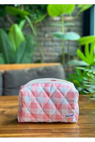 Batekso Pembe Pötikare Desenli Makyaj Çantası  Büyük Boy