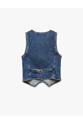 Koton V Yaka Kolsuz Düğmeli Cep Detaylı Denim Yelek Orta İndigo 6wal20002md Indigo
