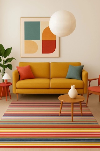 Renkli Çizgiler Modern Halı Dekoratif Kilim Çok Renkli