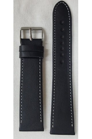 Siyah Düz Gerçek Deri Saat Kordonu Kayışı 24 Mm