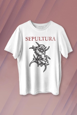 Unisex Beyaz T-shirt Sepultura Cavalera Metal Rock Music Brazil Müzik Baskılı Tişört 001