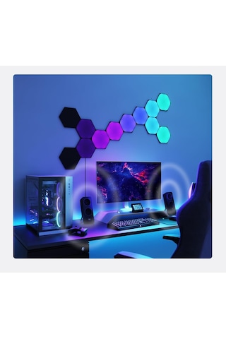 Ultra Siyah Altıgen Başlangıç Seti,9 Akıllı Rgbw Led Panel, Modüler Duvar Lambası