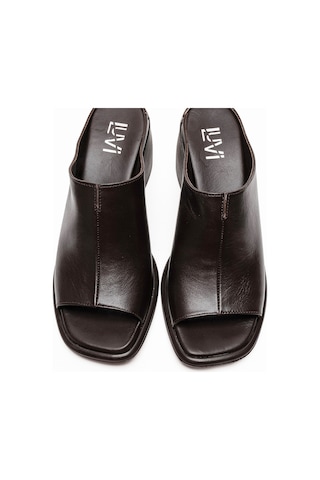 Luvishoes Sorex Kahverengi Cilt Hakiki Deri Kadın Kalın Topuklu Terlik