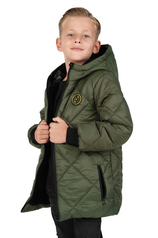 Merdia Kids Erkek Çocuk Su Ve Rüzgar Geçirmez İçi Kürklü Kapüşonlu Mont Baklava Desenli Haki