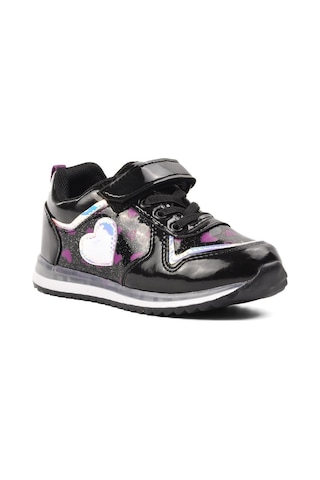 Cool Cool Fuji-p Siyah Cırtlı Kalp Desenli Kız Çocuk Sneaker Siyah