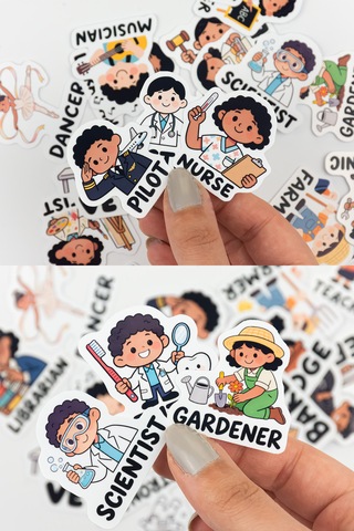İngilizce Meslekler Sticker Paketi 23 Parça Kaliteli Su Geçirmez Etiket Seti Çok Renkli