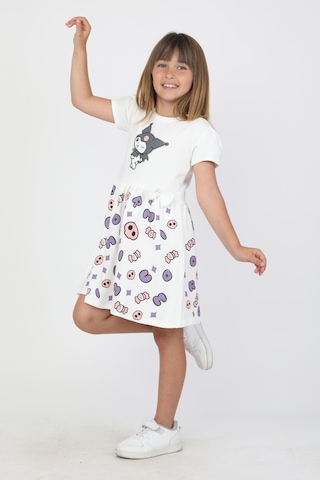 New Kids Baskılı Kız Çocuk Elbise-90748 Beyaz