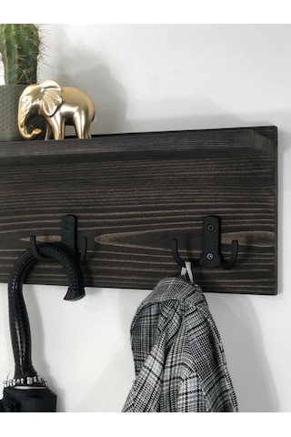 O&Awood Doğal Ahşap Vestiyer, Dekoratif 3 Askılı Portmanto, Raflı Vintage (505265535)