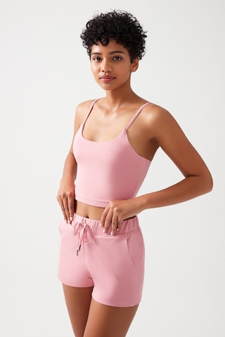 Los Ojos Kadın Pembe Cepli Beli Lastikli Basic Fit Spor Şort Shorts Pembe