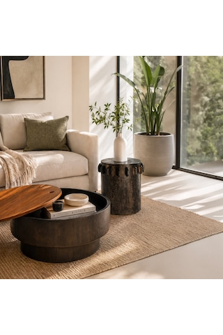 Kivona El Yapımı Teakwood Sehpa & Gizli Saklama 40x76 Cm Siyah-kahverengi
