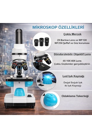 Artnest Profesyonel 2000x Zoom Dijital Biyolojik Mikroskop Hd Monoküler 2mp Elektronik Lens