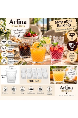 220 Cc Kare Desenli Plastik Meşrubat Bardağı 10 Lu Paket Beyaz