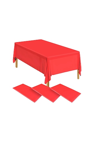 Kırmızı Masa Örtüsü, Kırmızı Masa Eteği, 2 Adet Kırmızı Arka Fon