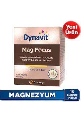 Dynavit Mag Focus 15 Çiğneme Tab - Magnezyum Malat & Sitrat, Fosfotidilserin, B6 & B12 Vitamini -