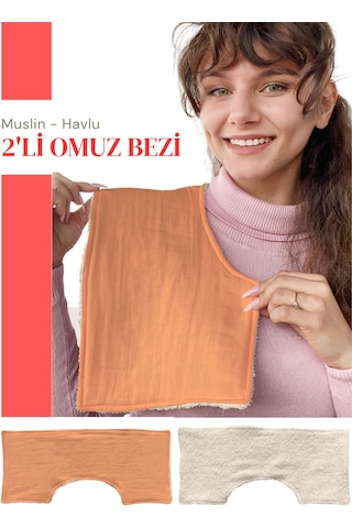 Müslin-havlu 2'li Çift Yönlü Omuz Bezi Gaz Çıkarma Bezi K-bej Bej - Kiremit