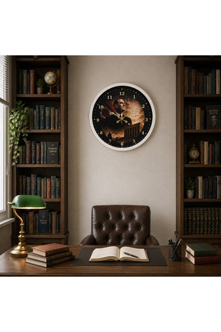 Beyaz Büyük Miras 40 X 40 Cm Metal Atatürk Duvar Saati