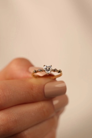 Çgk Kuyumculuk Sevgililer Gününe Özel Kalpli Tektaş Altın Yüzük Gold