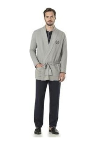 Pierre Cardin 5595 Gri Damatlık Ropteşambr 5 Li Pijama Set