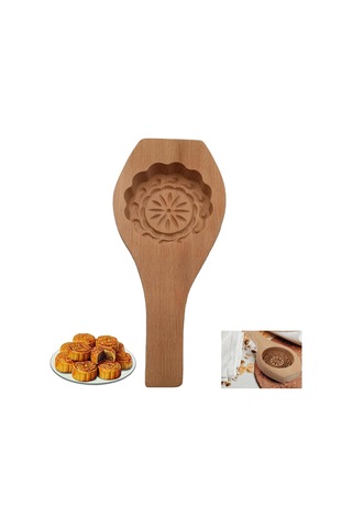 Pxcl Ahşap Ay Kek Kalıpları Yaratıcı Ay Kek Kalıbı, Çiçek Desenli Kahverengi