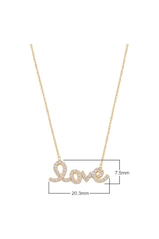 Zirkon Taşlı Pırlanta Montür Altın Kaplama Love Gümüş Kolye