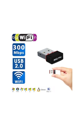 Wi-Fi USB Adaptör Wireless Alıcı 2.4 Ghz 300Mbps Laptop