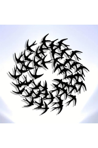 Cajuart Zarif Minimalist Kırlangıç Sürüsü 30 Cm Siyah Ahşap Tablo Dekor 1