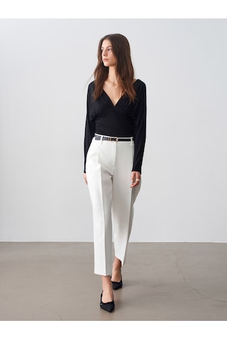 Dilvin 72638 Kemerli Pensli Pantolon-beyaz