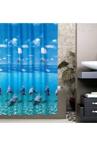 Zethome Tropik Banyo Duş Perdesi 8852 Tek Kanat 1X120X200 Mavi