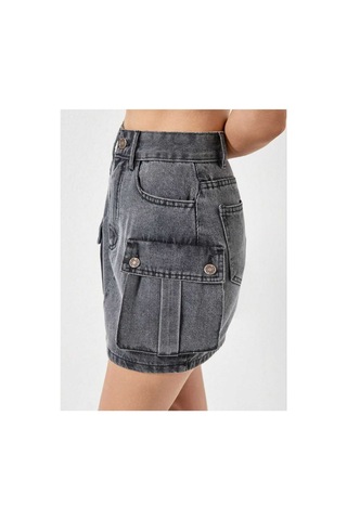 Kene Jeans Kargo Cepli Kısa Kar Siyah Etek Kar Siyah