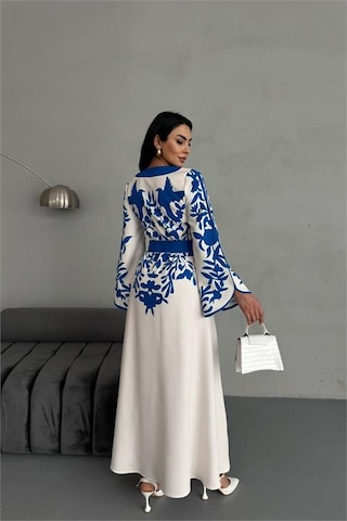Neşeli Butik Kadın Atlas Kumaş Düğme Detaylı Elbise Nbms2507 Mavi