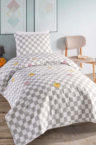 Eponj Home Kapitone Yatak Örtüsü Seti Tek Kişilik Good Luck Gri Gri