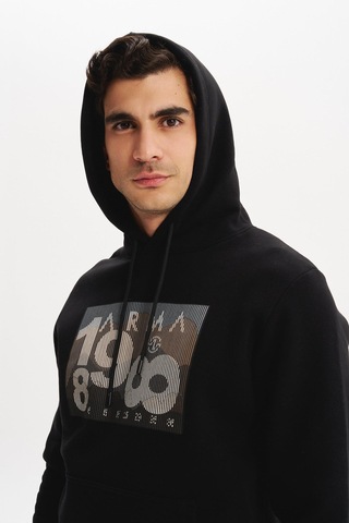 AR-MA Arma Erkek Kapüşonlu Kanguru Cepli 3 İplik Baskılı Şardonlu Regular Fit Sweatshirt K30254628702 Siyah