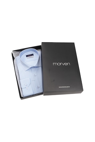 Morven Slim Fit Düğmeli Yaka Oxford Kolay Ütülenebilir Pamuklu Uzun Kollu Gömlek Kutulu Açık Mavi