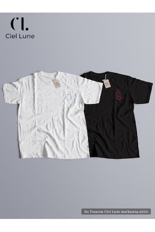 Nevermind Unisex Ateş Ve Su Baskılı Sevgili Çift Kombini Tasarım Oversize T Beyaz