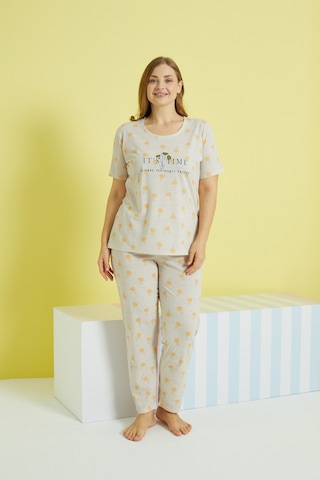 Siyah İnci Curve Büyük Beden Battal Boy Örme Pijama Takımı 24103629 Çok Renkli