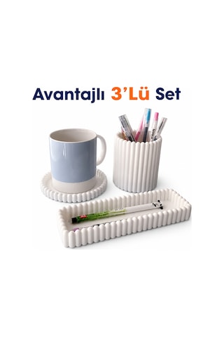 Masaüstü Düzenleyici Avantajlı 3'lü Set Kalemlik, Çok Amaçlı Organizer Ve Düzenleyici Seti Siyah - Beyaz