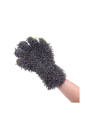 Çift Taraflı Mikrofiber Şönil Tüylü 5 Parmaklı Araba Oto Yıkama Temizlik Eldiveni Yeşil Gri Oto Aksesuarcım