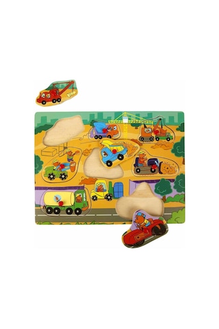 Ahşap Bultak Puzzle İnşaat Araçları 8 Parça