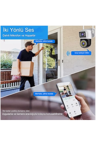 Açık Ptz 8mp 4k Wifi Gözetim Kamera İki Lens Çift Ekran Aı İzleme