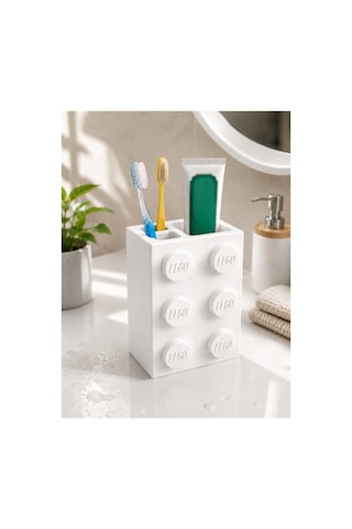 Lego Diş Fırçalığı Çocuk Ve Yetişkinlere Özel Eğlenceli Banyo Düzenleyici Diş Fırça Standı Beyaz
